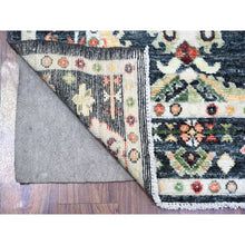 Load image into Gallery viewer, 4&#39;2&quot;x9&#39;6&quot; Gunmetal Black, Afghan Angora Oushak with Colorful Motifs Natural Dyes, Soft Wool Hand Knotted, Wide Runner Oriental Rug FWR441588