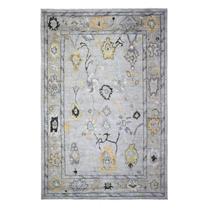 6'3"x9'3" Cloud Gray, Afghan Angora Oushak with Soft Colors Natural Dyes, Extra Soft Wool Hand Knotted, Oriental Rug FWR441618
