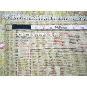 6'1"x9'1" Olive Green, Pure Wool Hand Knotted, Afghan Angora Oushak with Cypress and Willow Tree Natural Dyes, Oriental Rug FWR441678