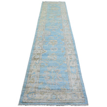 Load image into Gallery viewer, 2&#39;10&quot;x12&#39;1&quot; Beau Blue, Afghan Angora Oushak with Floral Motif Natural Dyes, Pure Wool Hand Knotted, Runner Oriental Rug FWR441918