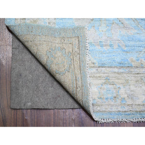 2'10"x12'1" Beau Blue, Afghan Angora Oushak with Floral Motif Natural Dyes, Pure Wool Hand Knotted, Runner Oriental Rug FWR441918