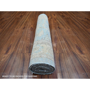 2'10"x12'1" Beau Blue, Afghan Angora Oushak with Floral Motif Natural Dyes, Pure Wool Hand Knotted, Runner Oriental Rug FWR441918