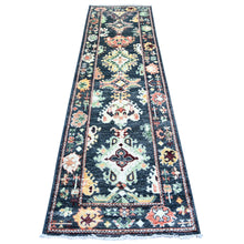Load image into Gallery viewer, 2&#39;9&quot;x9&#39;9&quot; True Black, 100% Wool Hand Knotted, Afghan Angora Oushak with Pop of Colors Natural Dyes, Runner Oriental Rug FWR441936