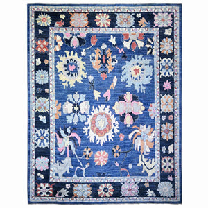 12'x15'2" Sapphire Blue, Natural Dyes Pure Wool, Hand Knotted Afghan Angora Oushak with Pop of Color, Oversized Oriental Rug FWR442206