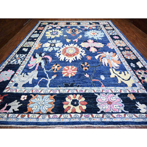 12'x15'2" Sapphire Blue, Natural Dyes Pure Wool, Hand Knotted Afghan Angora Oushak with Pop of Color, Oversized Oriental Rug FWR442206