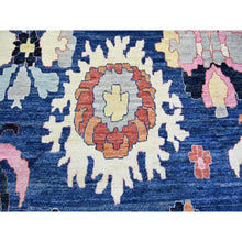Load image into Gallery viewer, 12&#39;x15&#39;2&quot; Sapphire Blue, Natural Dyes Pure Wool, Hand Knotted Afghan Angora Oushak with Pop of Color, Oversized Oriental Rug FWR442206