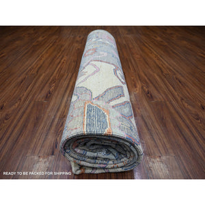 10'1"x13'9" Cloud Gray, Anatolian Village Inspired with Large Medallion Natural Dyes, Extra Soft Wool Hand Knotted, Oriental Rug FWR442242