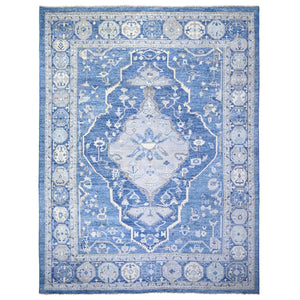 11'10"x15'1" Steel Blue, Anatolian Village Inspired with Large Medallions Vegetable Dyes, 100% Wool Hand Knotted, Oversized Oriental Rug FWR442248