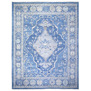 11'10"x15'1" Steel Blue, Anatolian Village Inspired with Large Medallions Vegetable Dyes, 100% Wool Hand Knotted, Oversized Oriental Rug FWR442248