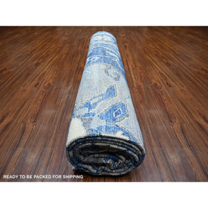 11'10"x15'1" Steel Blue, Anatolian Village Inspired with Large Medallions Vegetable Dyes, 100% Wool Hand Knotted, Oversized Oriental Rug FWR442248