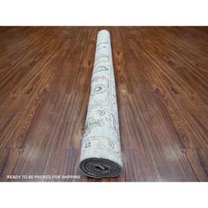 6'x9'1" Silver Gray, Afghan Angora Oushak with Colorful Pattern Natural Dyes, Soft Wool Hand Knotted, Oriental Rug FWR442284