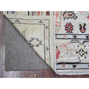 4'1"x6'1" Silver Gray, Afghan Angora Oushak with Colorful Pattern Natural Dyes, Extra Soft Wool Hand Knotted, Oriental Rug FWR442482