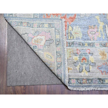 Load image into Gallery viewer, 4&#39;1&quot;x11&#39;7&quot; Air Force Blue, Hand Knotted Afghan Angora Oushak with Colorful Motifs, Natural Dyes Pure Wool, Wide Runner Oriental Rug FWR442494