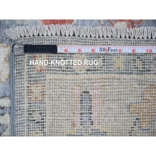 Load image into Gallery viewer, 4&#39;1&quot;x11&#39;7&quot; Air Force Blue, Hand Knotted Afghan Angora Oushak with Colorful Motifs, Natural Dyes Pure Wool, Wide Runner Oriental Rug FWR442494