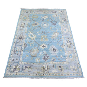3'10"x5'7" Argentina Blue, Afghan Angora Oushak with Soft Colors Natural Dyes, Pure Wool Hand Knotted, Oriental Rug FWR442518