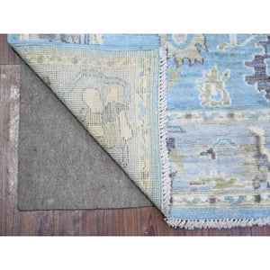 3'10"x5'7" Argentina Blue, Afghan Angora Oushak with Soft Colors Natural Dyes, Pure Wool Hand Knotted, Oriental Rug FWR442518