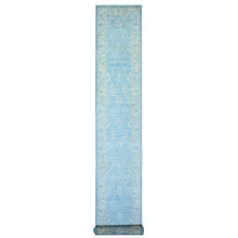 Load image into Gallery viewer, 2&#39;5&quot;x18&#39;10&quot; Columbia Blue, 100% Wool Hand Knotted, Natural Dyes Finer Peshawar with Faded Colors, XL Runner Oriental Rug FWR442848