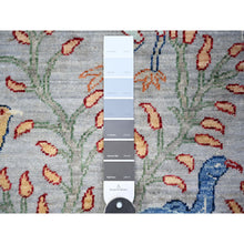 Load image into Gallery viewer, 2&#39;9&quot;x7&#39;7&quot; Ash Gray, Afghan Peshawar with Birds of Paradise Design, Vegetable Dyes, 100% Wool, Hand Knotted, Runner Oriental Rug FWR442896