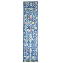 Load image into Gallery viewer, 2&#39;9&quot;x15&#39;8&quot; Admiral Blue, Afghan Angora Oushak with Colorful Motifs Natural Dyes, 100% Wool Hand Knotted, XL Runner Oriental Rug FWR443112