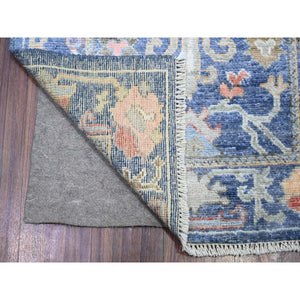 2'9"x15'8" Admiral Blue, Afghan Angora Oushak with Colorful Motifs Natural Dyes, 100% Wool Hand Knotted, XL Runner Oriental Rug FWR443112