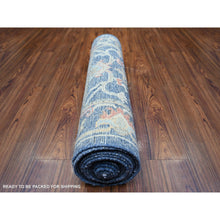 Load image into Gallery viewer, 2&#39;9&quot;x15&#39;8&quot; Admiral Blue, Afghan Angora Oushak with Colorful Motifs Natural Dyes, 100% Wool Hand Knotted, XL Runner Oriental Rug FWR443112