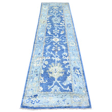 Load image into Gallery viewer, 2&#39;7&quot;x9&#39;7&quot; Sapphire Blue, Afghan Angora Oushak with Pop Of Colors Natural Dyes, Pure Wool Hand Knotted, Runner Oriental Rug FWR443136