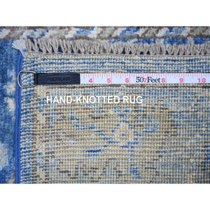 2'7"x9'7" Sapphire Blue, Afghan Angora Oushak with Pop Of Colors Natural Dyes, Pure Wool Hand Knotted, Runner Oriental Rug FWR443136