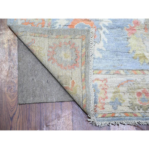 3'2"x11'9" Steel Blue, Hand Knotted Extra Soft Wool, Afghan Angora Oushak with Natural Dyes, Runner Oriental Rug FWR443202