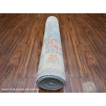 Load image into Gallery viewer, 3&#39;2&quot;x11&#39;9&quot; Steel Blue, Hand Knotted Extra Soft Wool, Afghan Angora Oushak with Natural Dyes, Runner Oriental Rug FWR443202