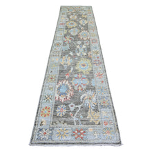 Load image into Gallery viewer, 2&#39;8&quot;x11&#39;5&quot; Davy&#39;s Gray, Afghan Angora Oushak with Colorful Patterns, Natural Dyes, 100% Wool, Hand Knotted, Runner Oriental Rug FWR443256