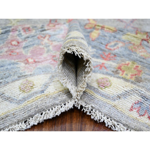 8'1"x9'10" Cloud Gray, Afghan Angora Oushak with Colorful Deisgn, Natural Dyes, Extra Soft Wool, Hand Knotted, Oriental Rug FWR443322