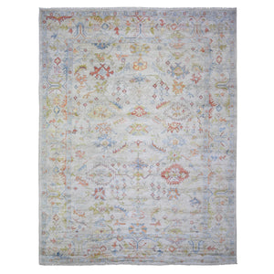 9'x11'5" Cream Color, Natural Dyes Afghan Angora Oushak with Faded Colors, Soft Wool Hand Knotted, Oriental Rug FWR443340