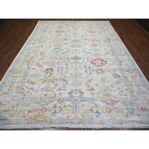 9'x11'5" Cream Color, Natural Dyes Afghan Angora Oushak with Faded Colors, Soft Wool Hand Knotted, Oriental Rug FWR443340