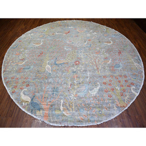 10'x10' Cadet Grey, Natural Dyes, Extra Soft Wool, Hand Knotted, Afghan Peshawar with Birds of Paradise, Oriental Rug FWR443556