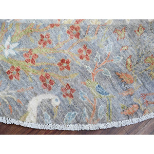 10'x10' Cadet Grey, Natural Dyes, Extra Soft Wool, Hand Knotted, Afghan Peshawar with Birds of Paradise, Oriental Rug FWR443556