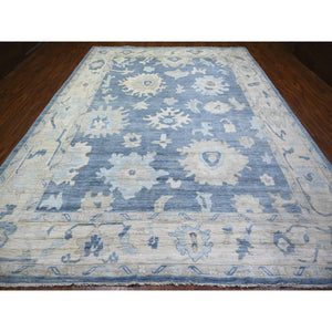 10'4"x13'8" Air Superiority Blue, Hand Knotted Afghan Angora Oushak with Large Motifs, Vegetable Dyes 100% Wool, Oriental Rug FWR443616