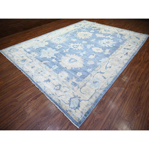 10'4"x13'8" Air Superiority Blue, Hand Knotted Afghan Angora Oushak with Large Motifs, Vegetable Dyes 100% Wool, Oriental Rug FWR443616