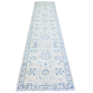 2'9"x11'9" White Wash Peshawar with Large Medallions Natural Dyes, Pure Wool Hand Knotted, Runner Oriental Rug FWR443670