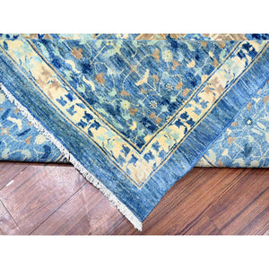11'9"x14'4" Steel Blue, Natural Dyes Finer Peshawar with Mamluk Design, Soft Wool Hand Knotted, Oversized Oriental Rug FWR443724
