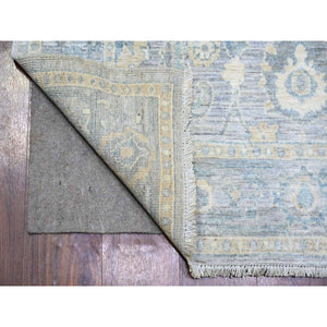 3'10"x11'9" Cloud Gray, Finer Peshawar with Soft Colors Natural Dyes, Extra Soft Wool Hand Knotted, Wide Runner Oriental Rug FWR443730