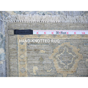 3'10"x11'9" Cloud Gray, Finer Peshawar with Soft Colors Natural Dyes, Extra Soft Wool Hand Knotted, Wide Runner Oriental Rug FWR443730