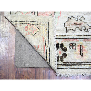 4'2"x11'8" Spring Gray, Soft Wool, Hand Knotted, Afghan Angora Oushak with Colorful Pattern, Natural Dyes, Runner Oriental Rug FWR443892