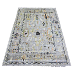 4'2"x5'8" Spanish Gray, Extra Soft Wool, Hand Knotted, Afghan Angora Oushak with Soft Colors, Natural Dyes, Oriental Rug FWR443946