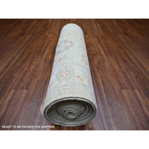 2'9"x19'8" Olive Gray, Afghan Angora Oushak with Soft Colors, Natural Dyes, Extra Soft Wool, Hand Knotted, XL Runner Oriental Rug FWR443994