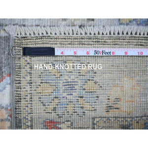 2'6"x11'4" DavyÕs Gray, 100% Wool, Hand Knotted, Afghan Angora Oushak with All Over Colorful Motifs, Natural Dyes, Runner Oriental Rug FWR444000