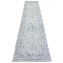 Load image into Gallery viewer, 2&#39;8&quot;x11&#39;7&quot; Timberwolf Gray, Afghan Angora Oushak with Faded Colors, Natural Dyes, 100% Wool, Hand Knotted, Runner Oriental Rug FWR444024