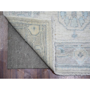 2'8"x11'7" Timberwolf Gray, Afghan Angora Oushak with Faded Colors, Natural Dyes, 100% Wool, Hand Knotted, Runner Oriental Rug FWR444024