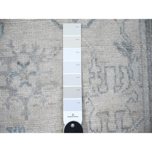 2'8"x11'7" Timberwolf Gray, Afghan Angora Oushak with Faded Colors, Natural Dyes, 100% Wool, Hand Knotted, Runner Oriental Rug FWR444024