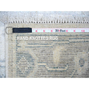 2'8"x11'7" Timberwolf Gray, Afghan Angora Oushak with Faded Colors, Natural Dyes, 100% Wool, Hand Knotted, Runner Oriental Rug FWR444024