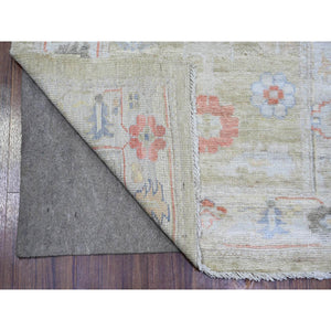 2'9"x9'9" Old Moss Green, Natural Dyes 100% Wool, Hand Knotted Afghan Angora Oushak, Runner Oriental Rug FWR444048